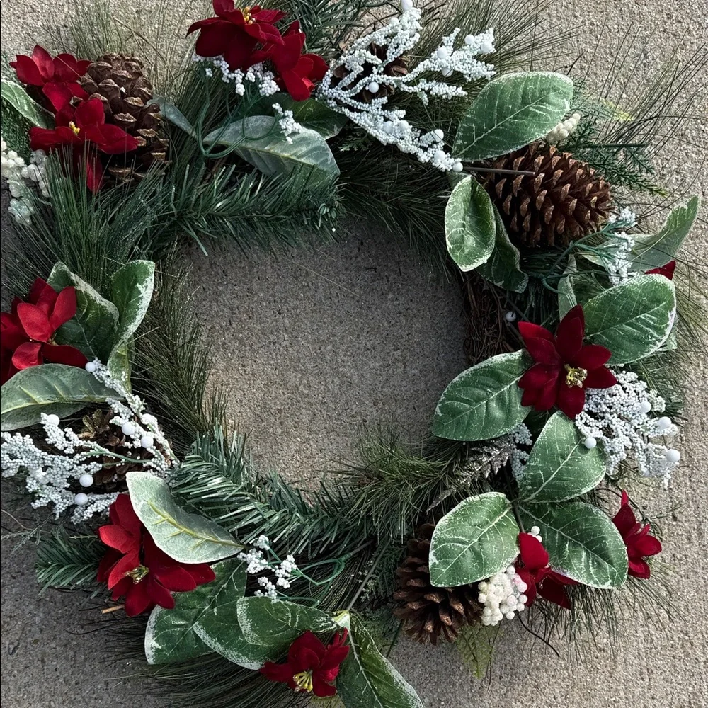 Festive Holiday Wreath with Red Accents